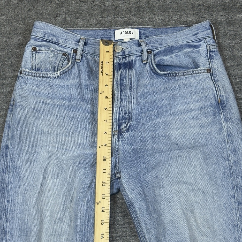 Agolde Riley Jeans Size 28 Light Denim Distressed Cropped High Rise Button Fly - Picture 11 of 15